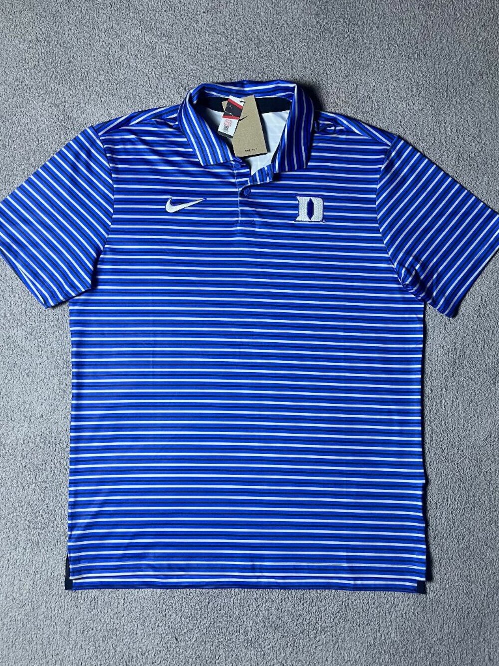 Nike Duke Blue Devils Dri Fit Polo Golf Shirt Blue Striped NCAA Men's Medium